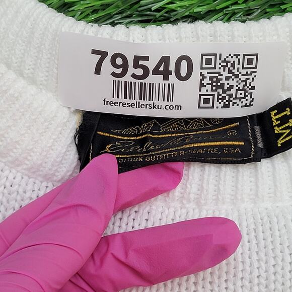 Vintage 90s Eddie-Bauer Stripes Sweater Medium 21x27 White - Picture 7 of 11